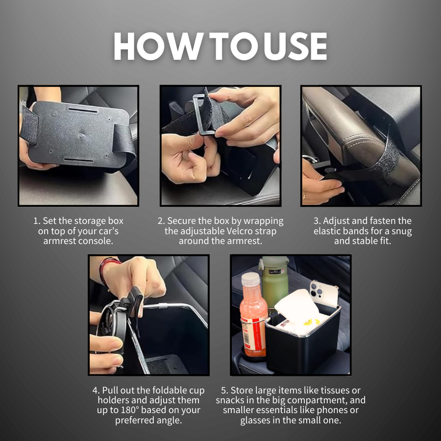 Armrest Storage Box with 2 Cup Holders